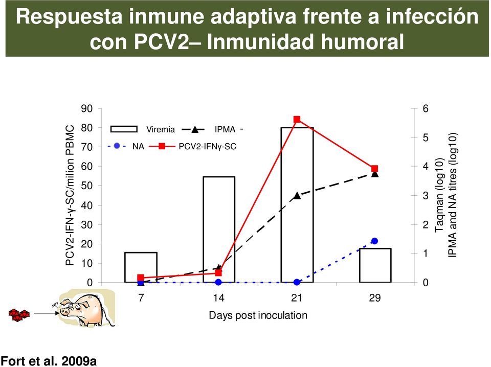 Viremia IPMA PCV2-IFNγ-SC 5 4 3 2 1 Taqman (log10) IPMA and NA
