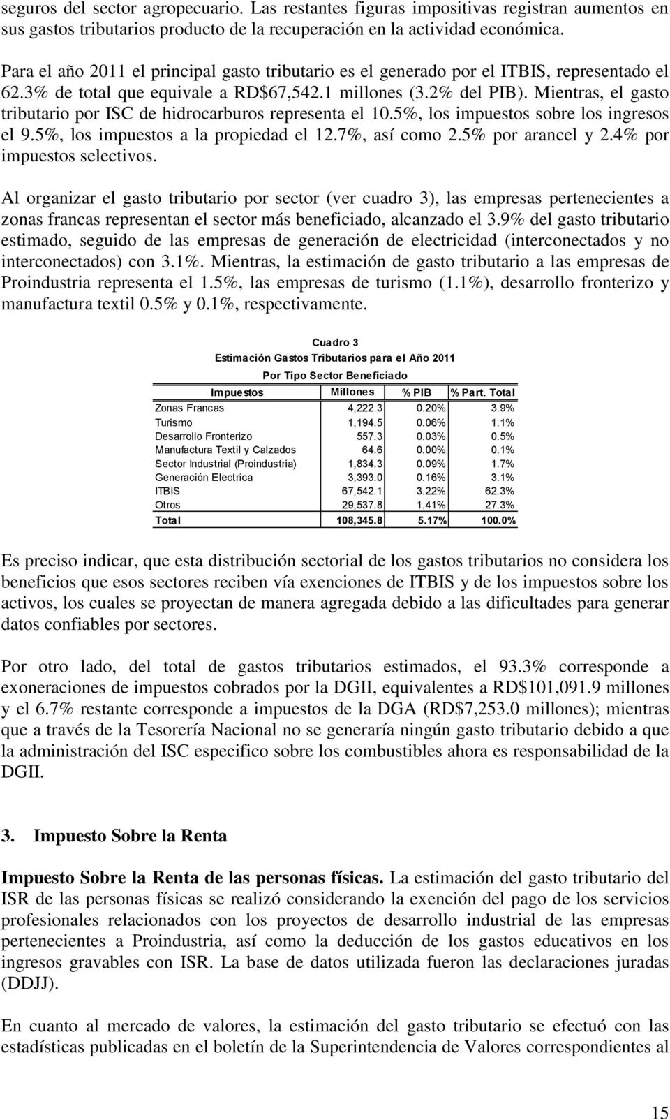 Mientras, el gasto tributario por ISC de hidrocarburos representa el 10.5%, los impuestos sobre los ingresos el 9.5%, los impuestos a la propiedad el 12.7%, así como 2.5% por arancel y 2.