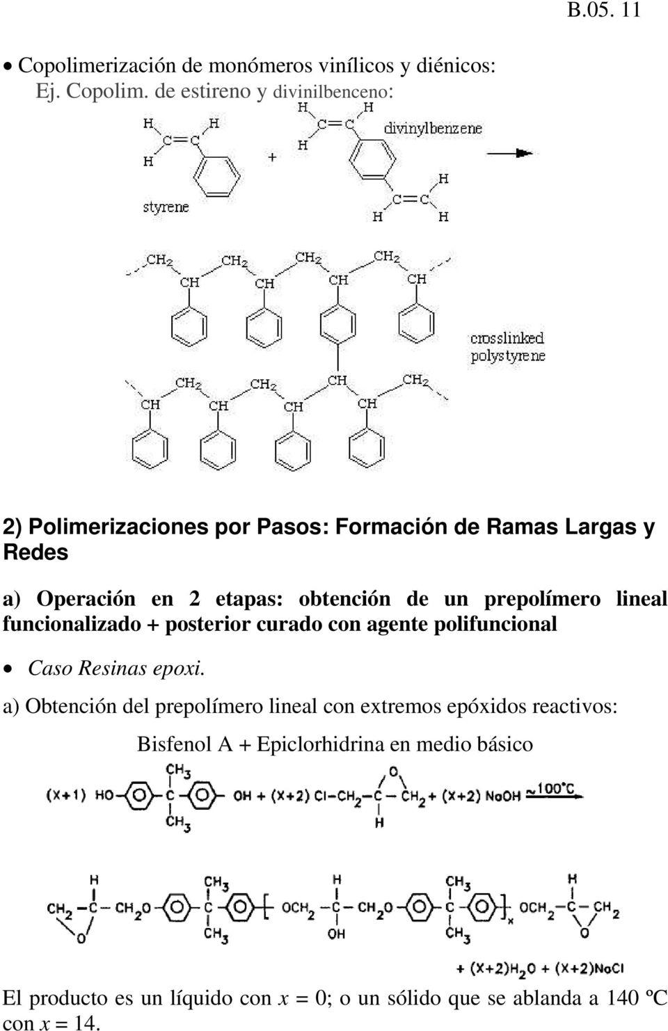 de estireno y divinilbenceno: 2) Polimerizaciones por Pasos: Formación de Ramas Largas y Redes a) Operación en 2 etapas: