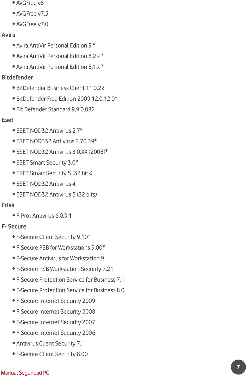 0* ESET Smart Security 5 (32 bits) ESET NOD32 Antivirus 4 ESET NOD32 Antivirus 5 (32 bits) Frisk F-Prot Antivirus 6.0.9.1 F- Secure F-Secure Client Security 9.10* F-Secure PSB for Workstations 9.