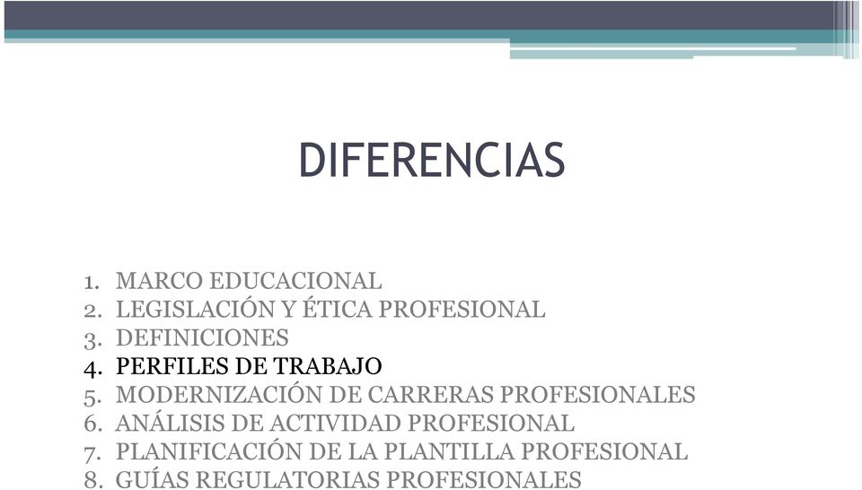 PERFILES DE TRABAJO 5. MODERNIZACIÓN DE CARRERAS PROFESIONALES 6.