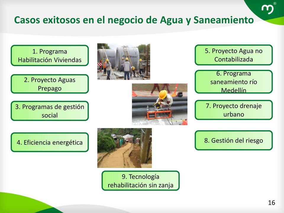 Programas de gestión social 5. Proyecto Agua no Contabilizada 6.