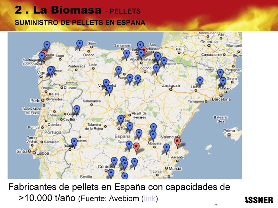 pellets en España con capacidades de