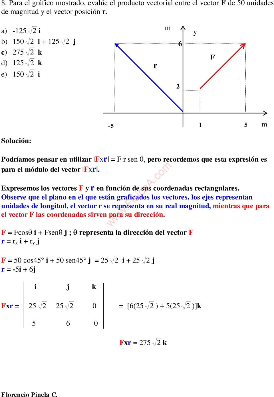 Expresemos los vectores F y r en función de sus coordends rectngulres.