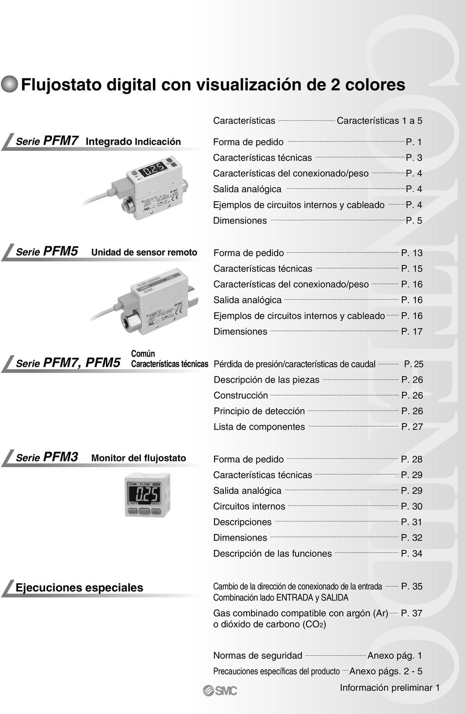 4 Ejemplos de circuitos internos y cableado P. 4 Dimensiones P. 5 Forma de pedido P. Características técnicas P. 5 Características del conexionado/peso P. 6 Salida analógica P.