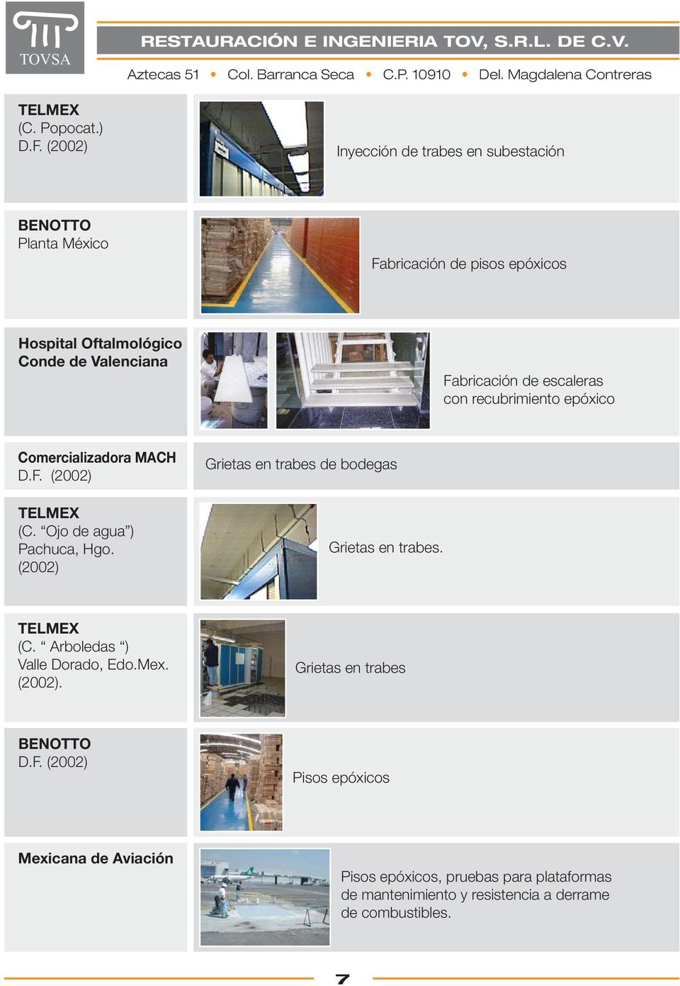 Fabricación de escaleras con recubrimiento epóxico Comercializadora MACH D.F. (2002) TELMEX (C. Ojo de agua ) Pachuca, Hgo.
