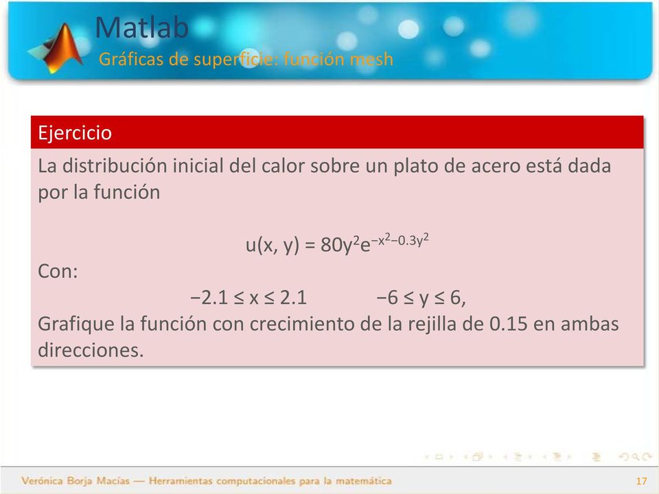 función u(x, y) = 80y 2 e x2 0.3y 2 Con: 2.1 x 2.