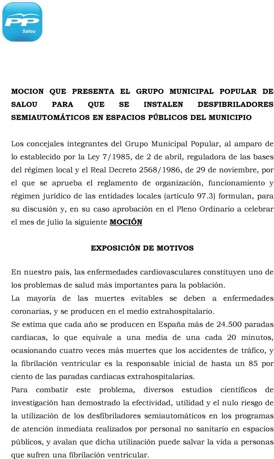organización, funcionamiento y régimen jurídico de las entidades locales (artículo 97.