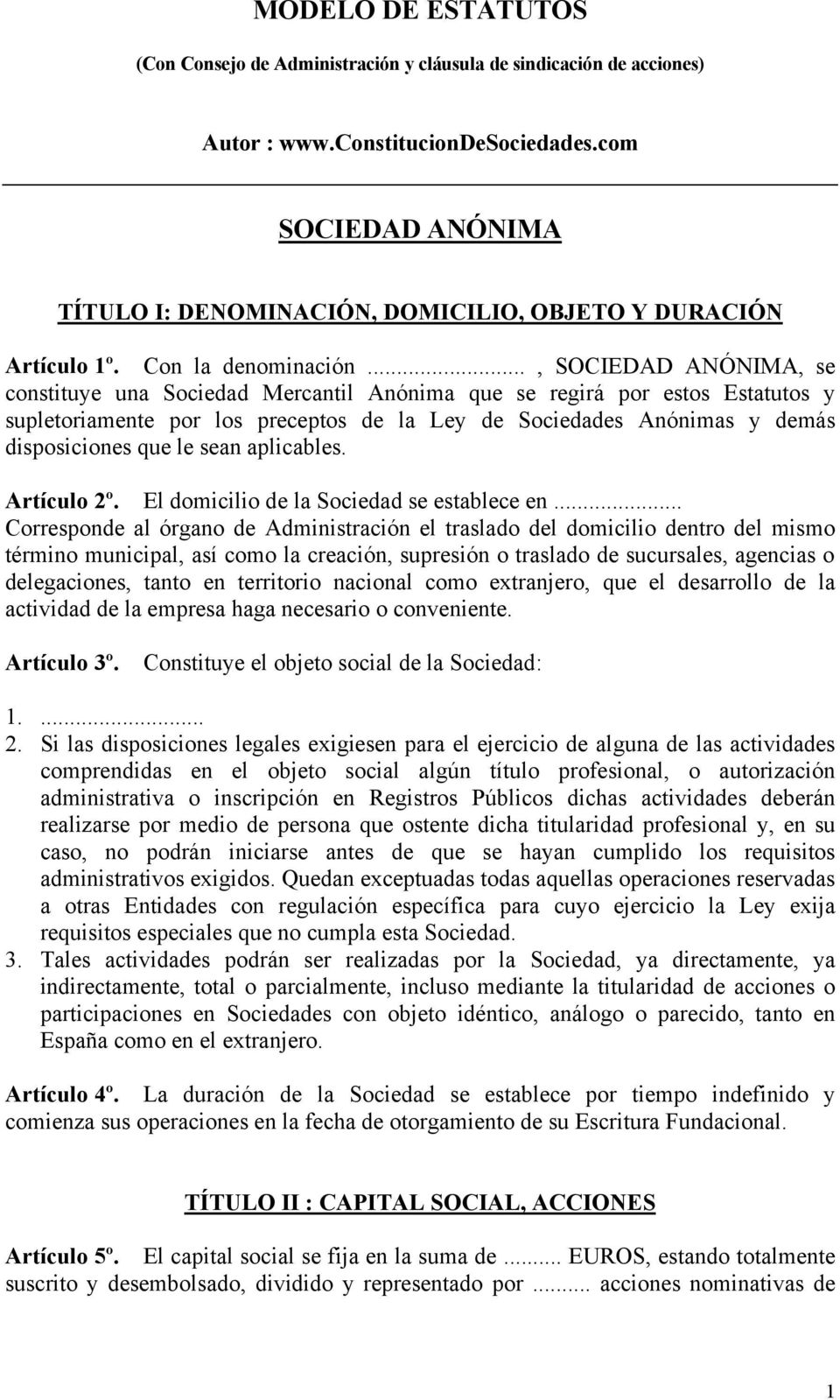 MODELO DE ESTATUTOS SOCIEDAD ANÓNIMA - PDF Free Download