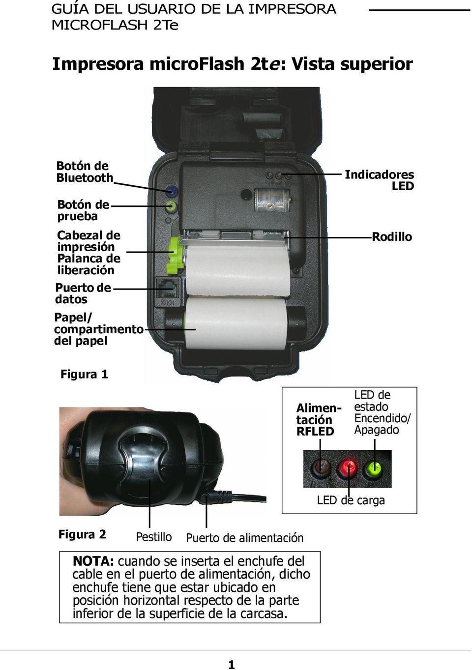 LED de carga Figura 2 Pestillo Puerto de alimentación NOTA: cuando se inserta el enchufe del cable en el puerto de