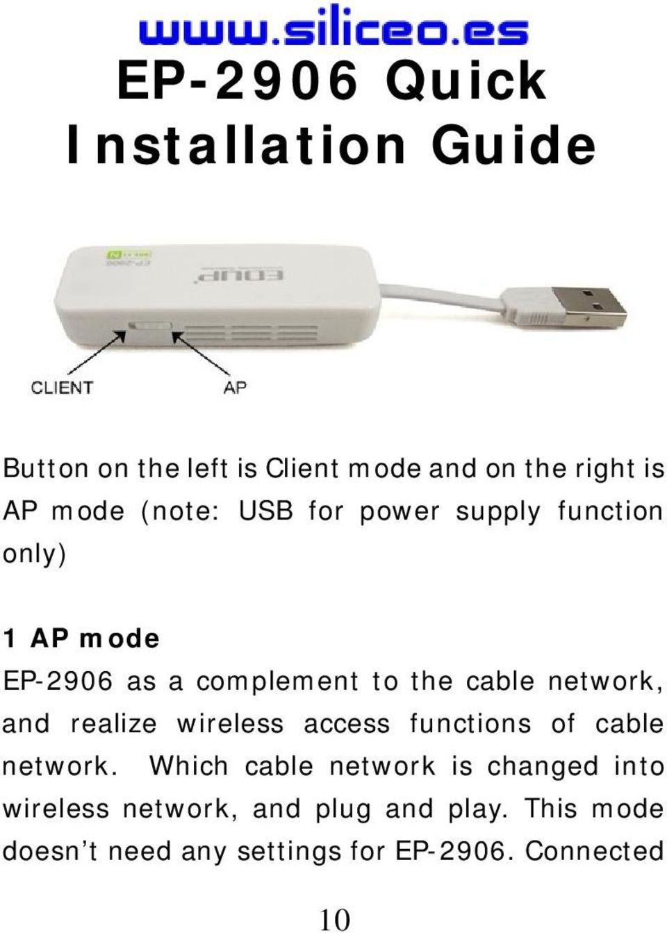 network, and realize wireless access functions of cable network.