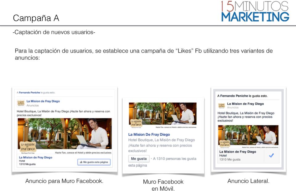 Likes Fb utilizando tres variantes de anuncios:
