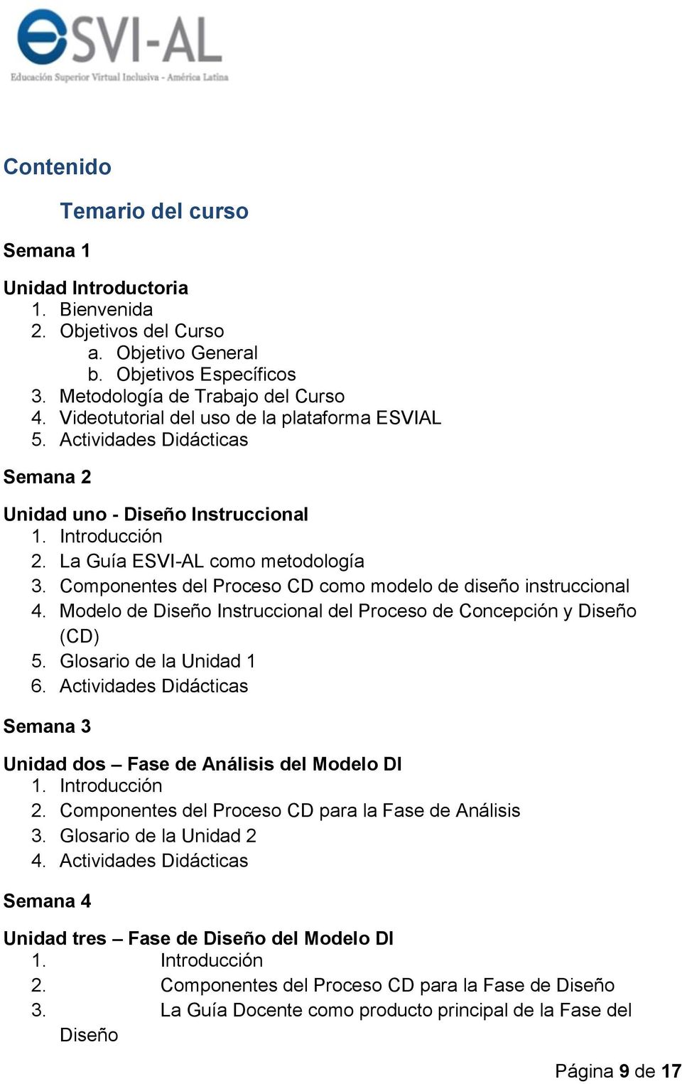 Componentes del Proceso CD como modelo de diseño instruccional 4. Modelo de Diseño Instruccional del Proceso de Concepción y Diseño (CD) 5. Glosario de la Unidad 1 6.