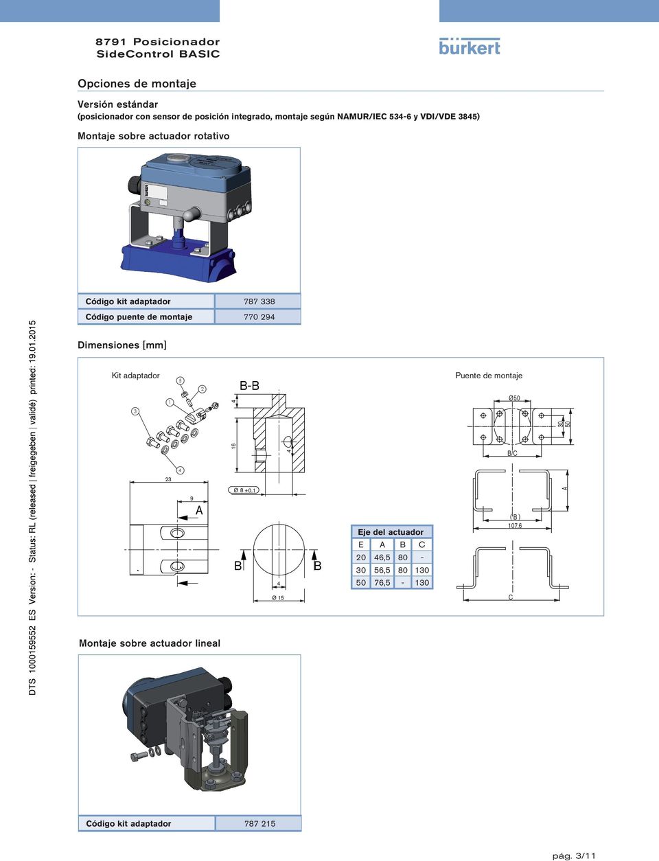 Dimensiones [mm] Kit adaptador 1 5 2 4 B-B Puente de montaje 50 3 16 4 30 50 B/C 4 23 9 A 8 0.