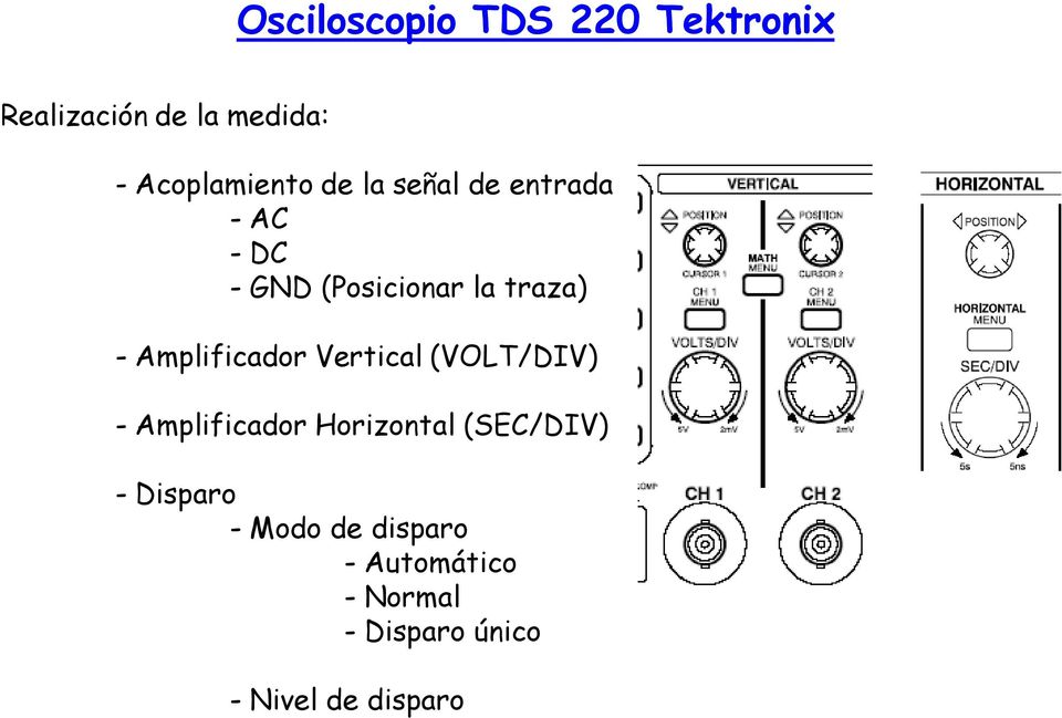 Amplificador Vertical (VOLT/DIV) - Amplificador Horizontal (SEC/DIV) -