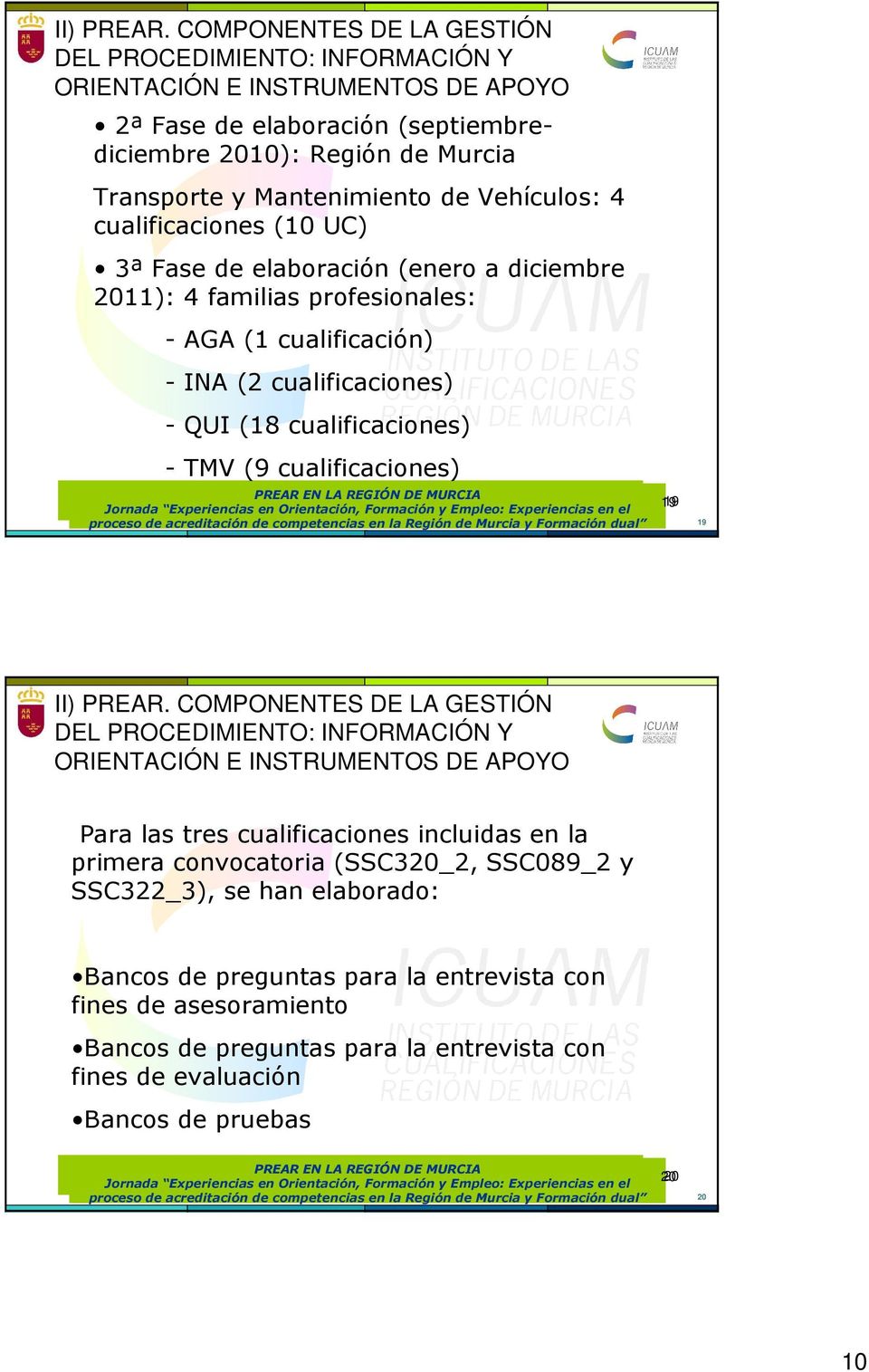 Vehículos: 4 cualificaciones (10 UC) 3ª Fase de elaboración (enero a diciembre 2011): 4 familias profesionales: - AGA (1 cualificación) - INA (2 cualificaciones) - QUI (18 cualificaciones) - TMV (9