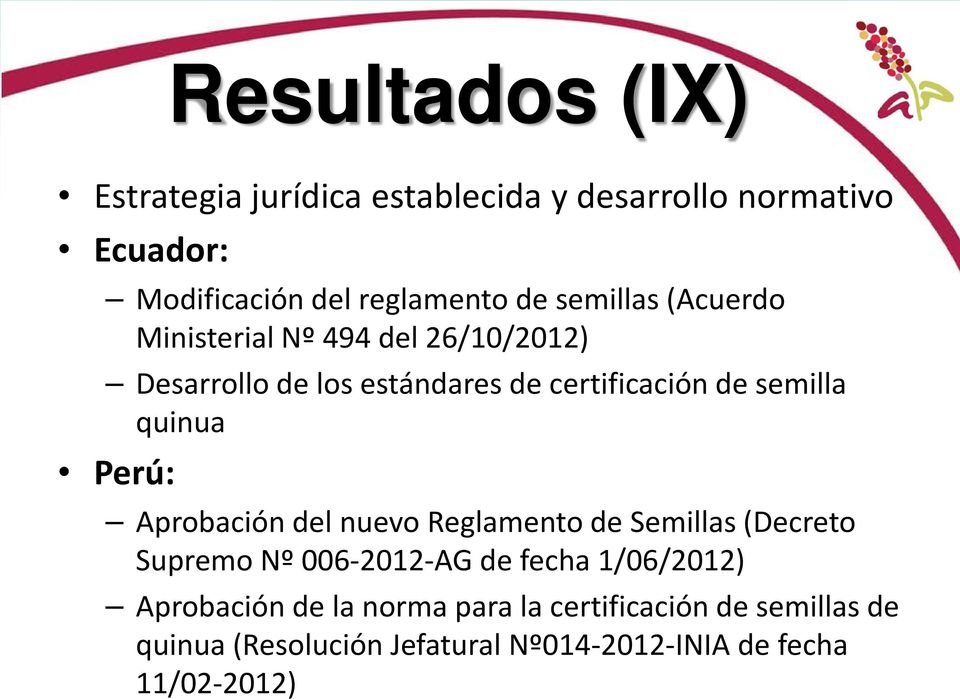 quinua Perú: Aprobación del nuevo Reglamento de Semillas (Decreto Supremo Nº 006-2012-AG de fecha 1/06/2012)