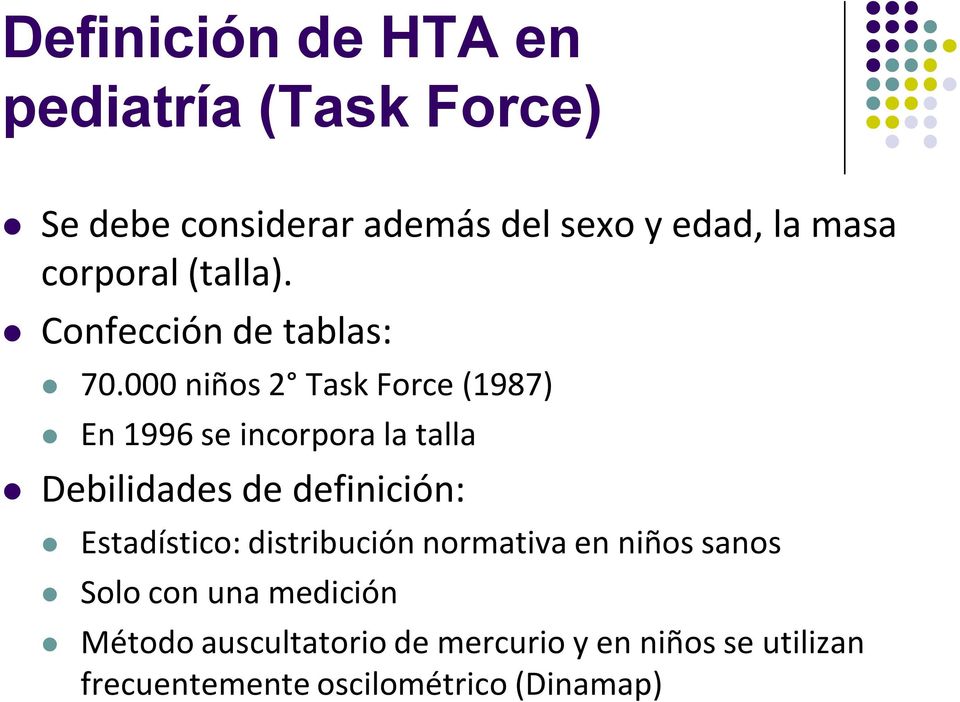 000 niños 2 Task Force (1987) En 1996 se incorpora la talla Debilidades de definición: