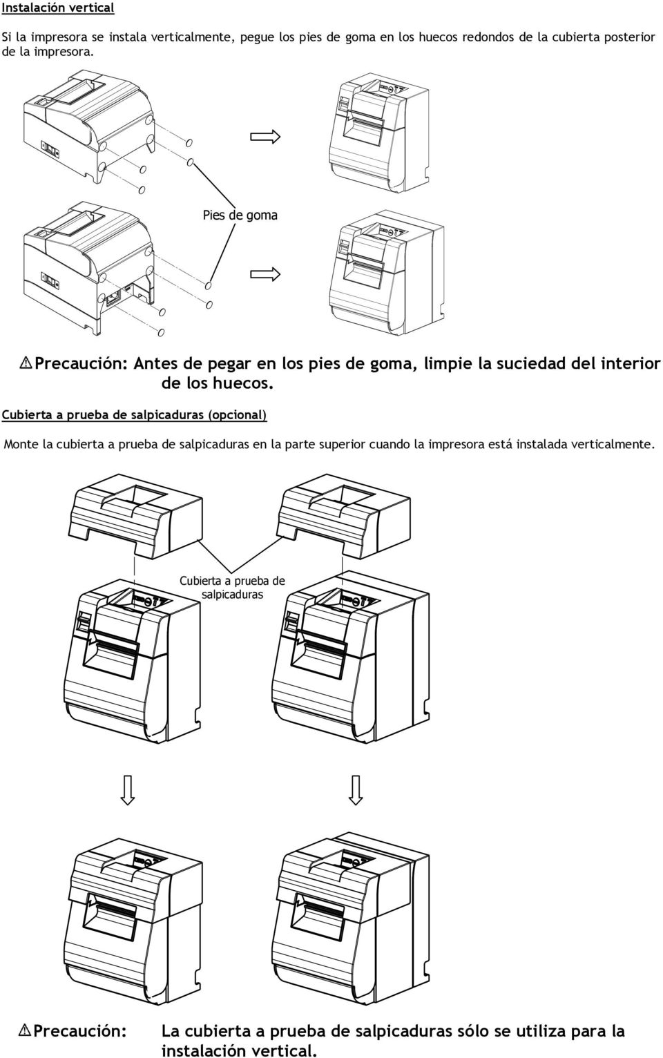 Cubierta a prueba de salpicaduras (opcional) Monte la cubierta a prueba de salpicaduras en la parte superior cuando la impresora está