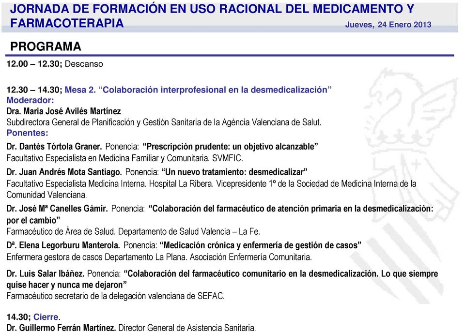 Ponencia: Prescripción prudente: un objetivo alcanzable Facultativo Especialista en Medicina Familiar y Comunitaria. SVMFIC. Dr. Juan Andrés Mota Santiago.