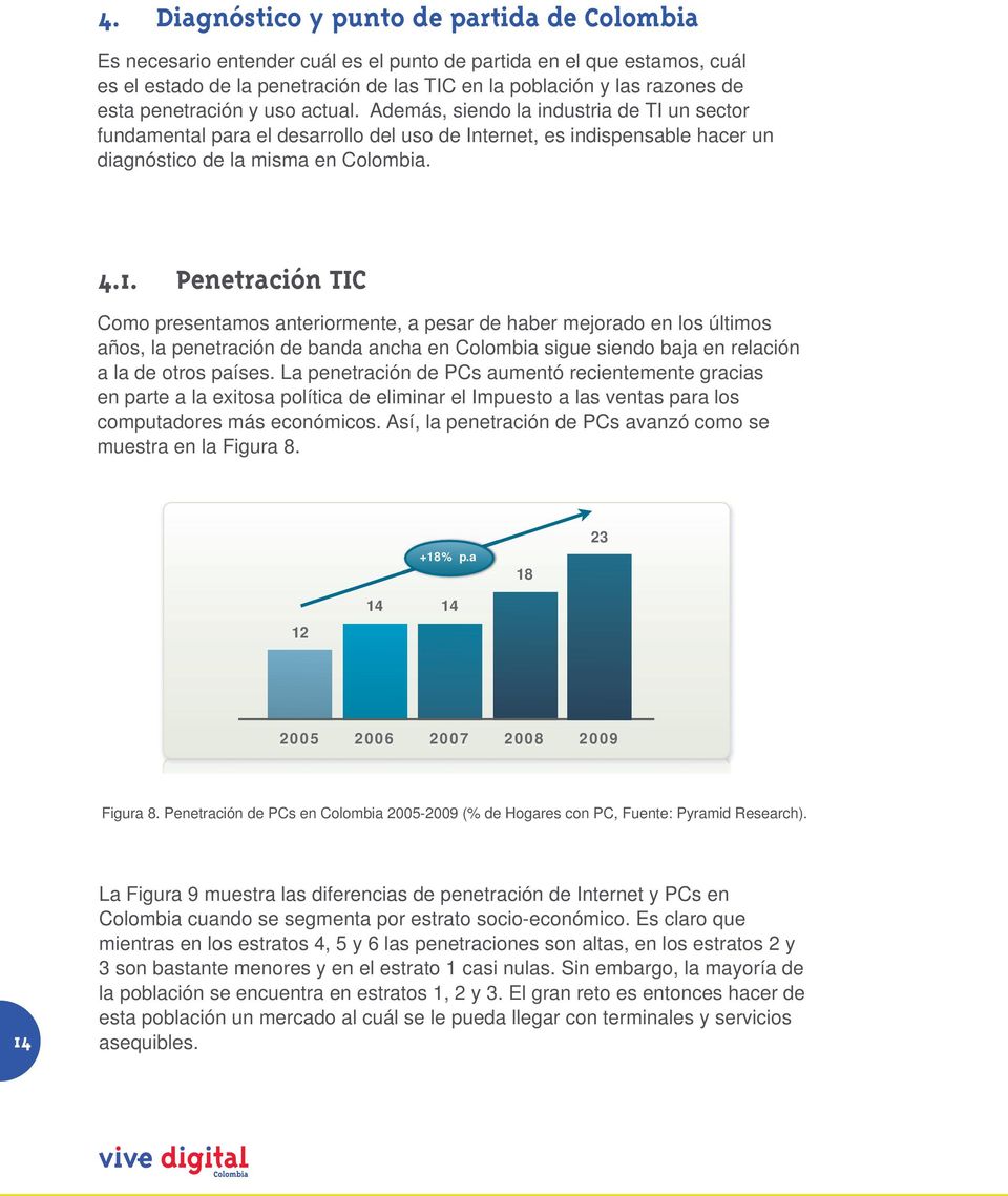 Penetración TIC Como presentamos anteriormente, a pesar de haber mejorado en los últimos años, la penetración de banda ancha en Colombia sigue siendo baja en relación a la de otros países.