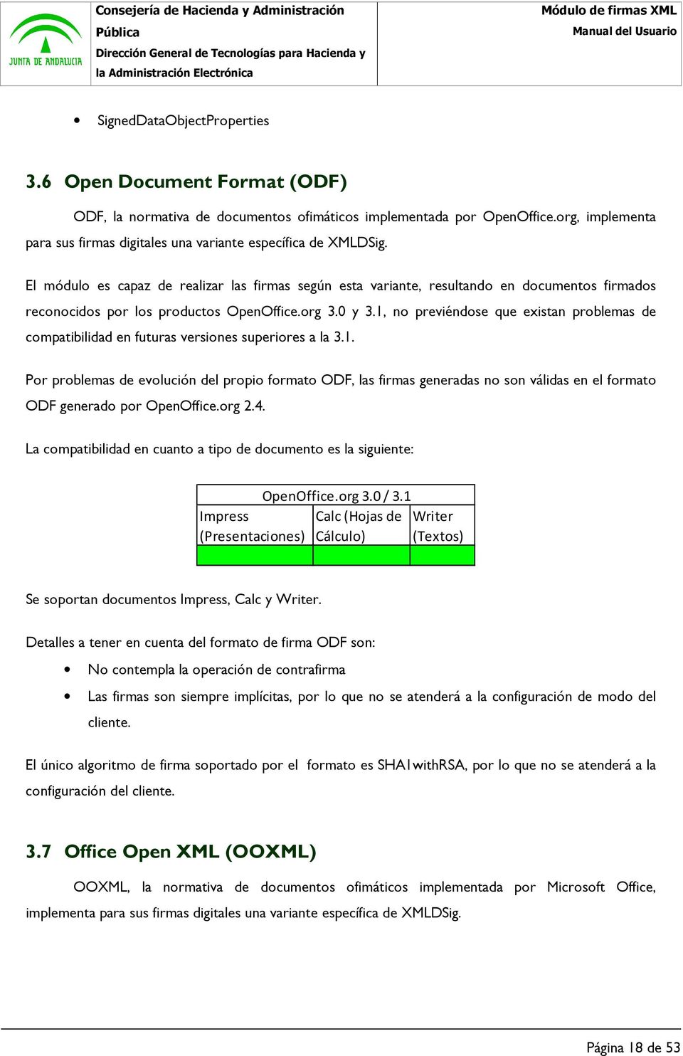 El módulo es capaz de realizar las firmas según esta variante, resultando en documentos firmados reconocidos por los productos OpenOffice.org 3.0 y 3.