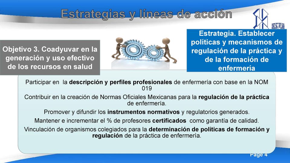 base en la NOM 019 Contribuir en la creación de Normas Oficiales Mexicanas para la regulación de la práctica de enfermería.