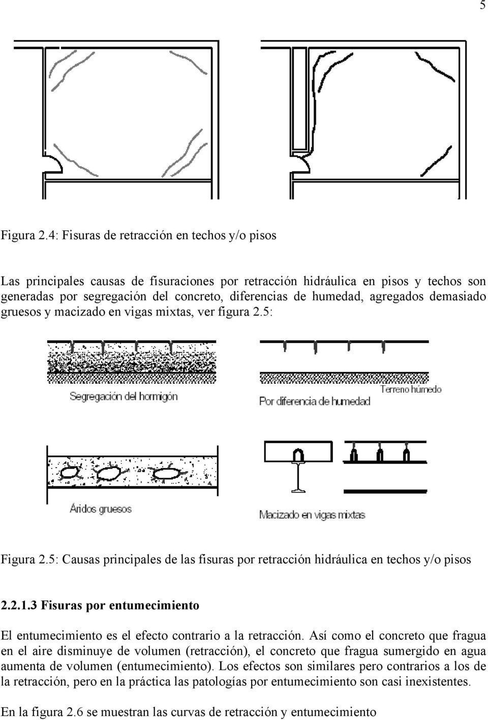 agregados demasiado gruesos y macizado en vigas mixtas, ver figura 2.5: Figura 2.5: Causas principales de las fisuras por retracción hidráulica en techos y/o pisos 2.2.1.