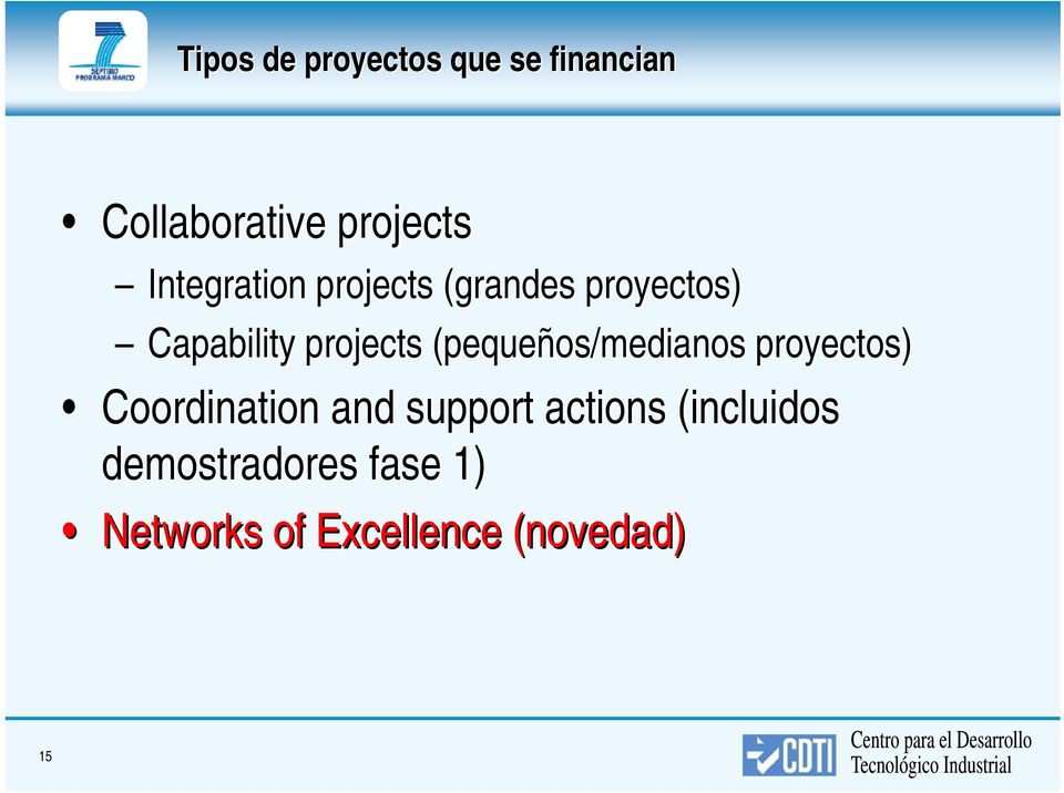 (pequeños/medianos proyectos) Coordination and support actions