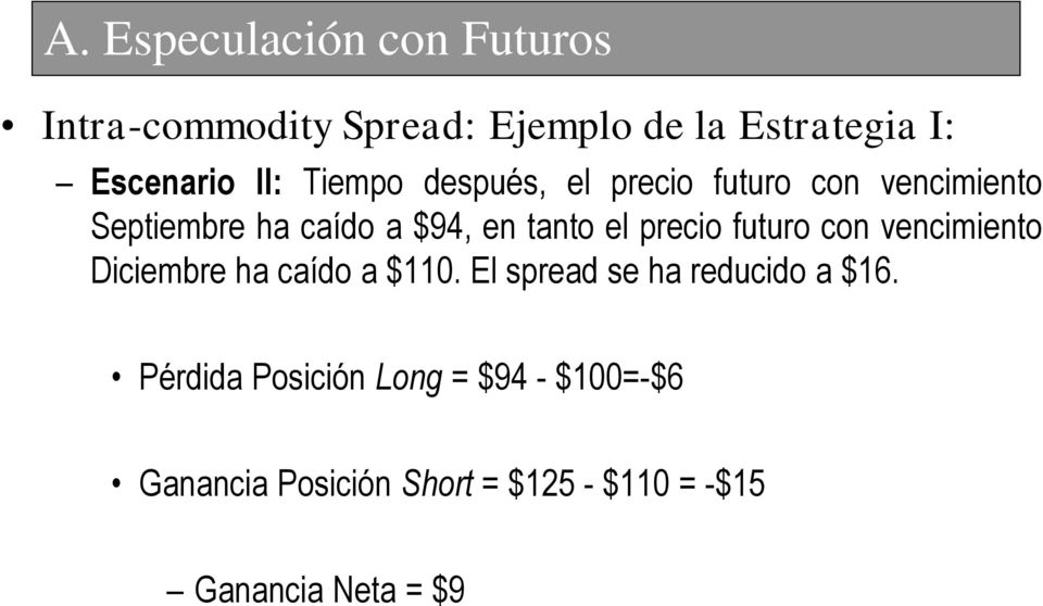 precio futuro con vencimiento Diciembre ha caído a $110. El spread se ha reducido a $16.