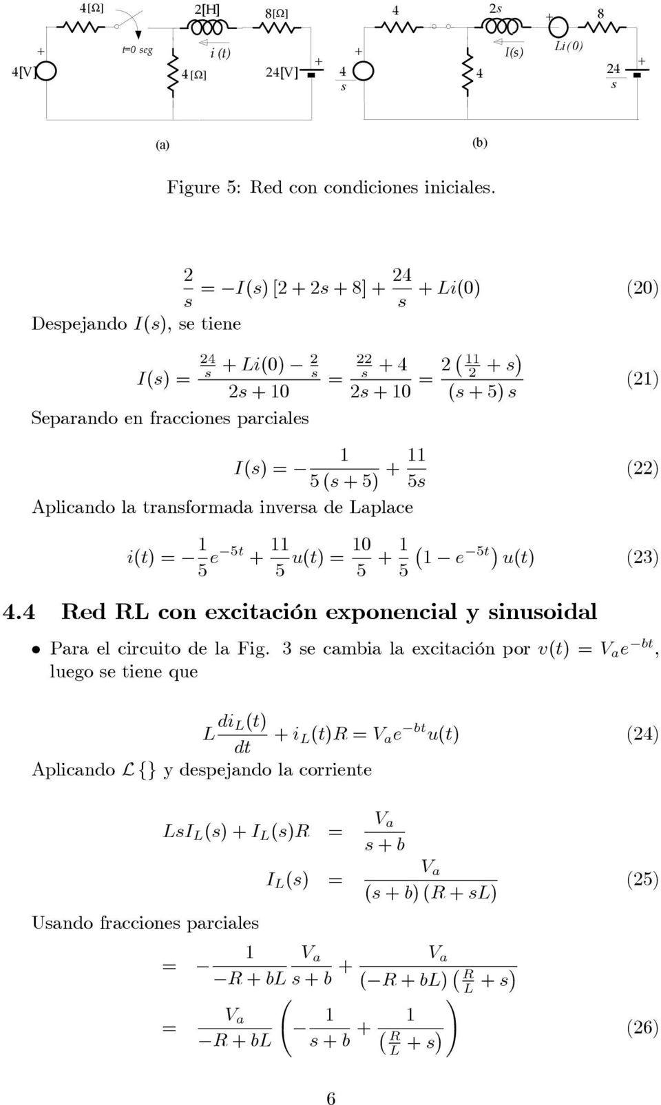 i(t) 5 e 5t 5 u(t) 0 5 5 e 5t u(t) (3) 4.4 Red RL con excitación exponencial y inuoidal Para el circuito de la Fig.