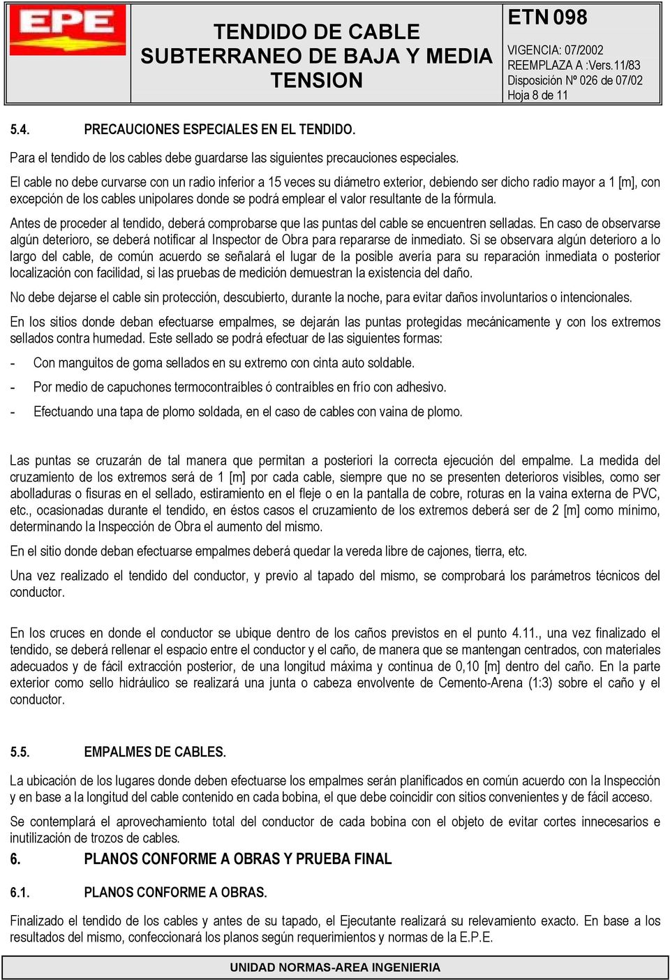 TENDIDO DE CABLE SUBTERRANEO DE BAJA Y MEDIA TENSION - PDF Descargar libre