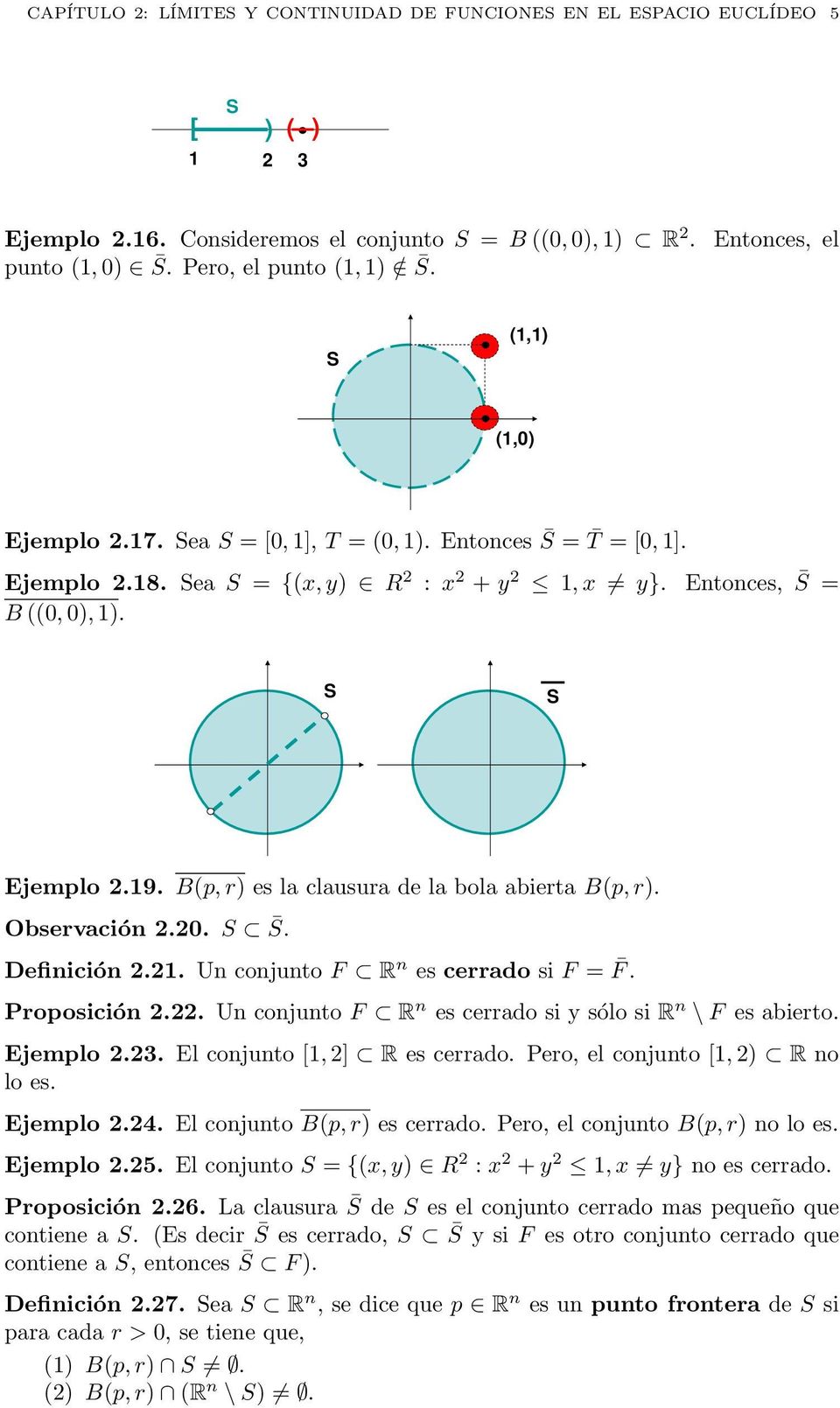 B(p, r) es la clausura de la bola abierta B(p, r). Observación 2.20.. Definición 2.21. Un conjunto F R n es cerrado si F = F. Proposición 2.22.