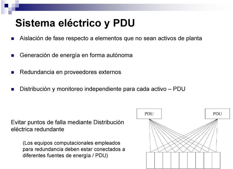 independiente para cada activo PDU Evitar puntos de falla mediante Distribución eléctrica redundante
