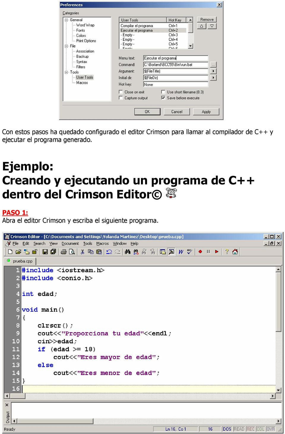 Ejemplo: Creando y ejecutando un programa de C++ dentro del
