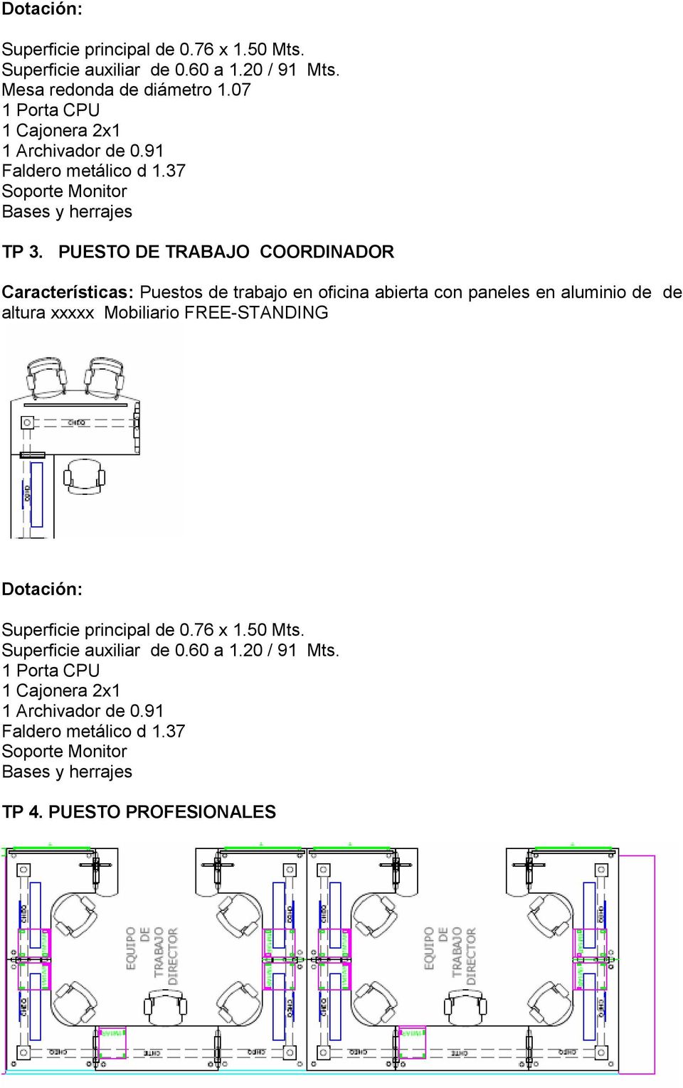 PUESTO DE TRABAJO COORDINADOR Características: Puestos de trabajo en oficina abierta con paneles en aluminio de de altura