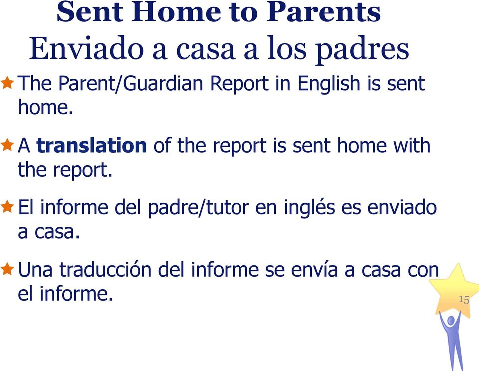 ê A translation of the report is sent home with the report.