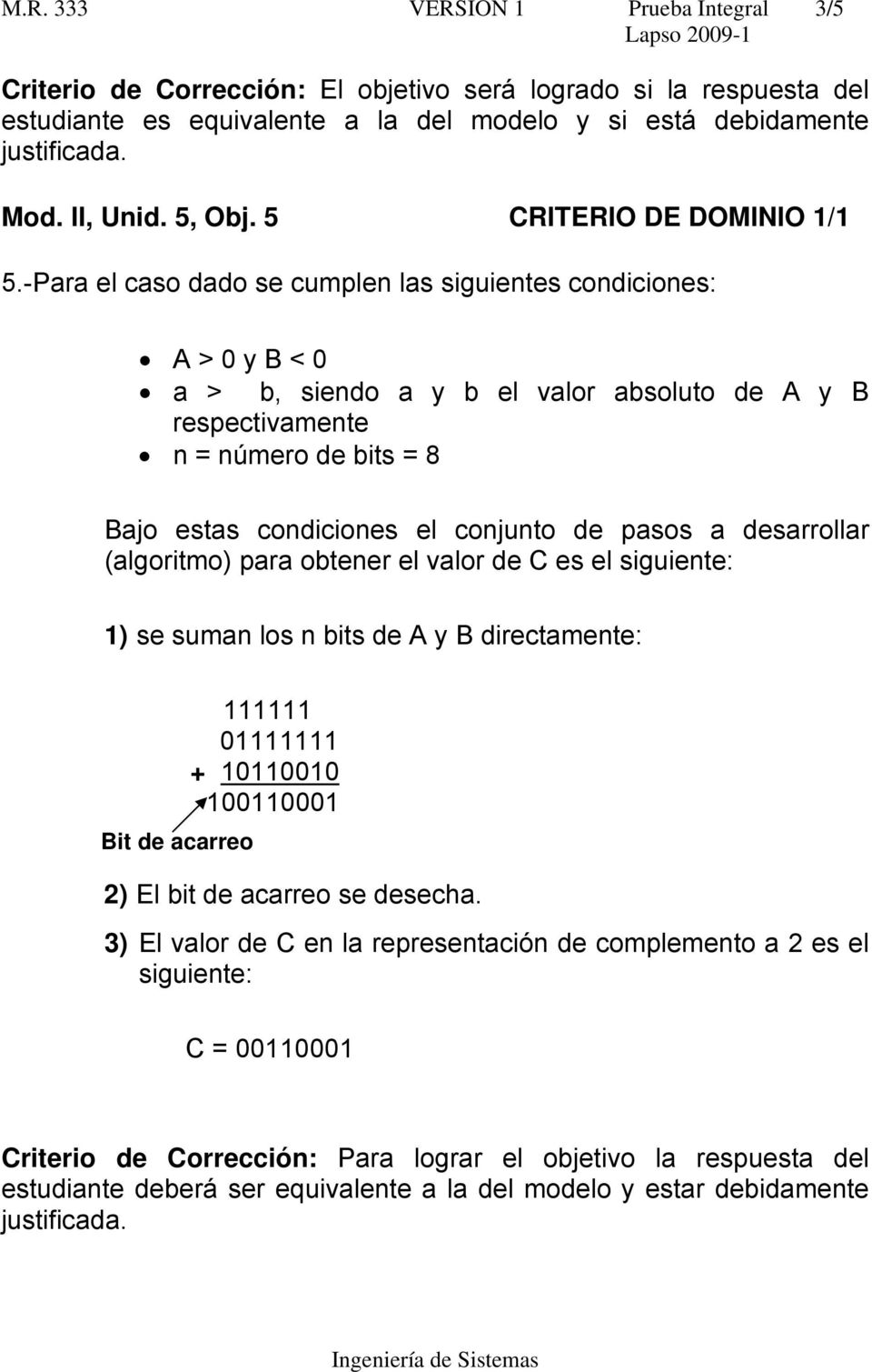 -Para el caso dado se cumplen las siguientes condiciones: A > 0 y B < 0 a > b, siendo a y b el valor absoluto de A y B respectivamente n = número de bits = 8 Bajo estas condiciones el conjunto de