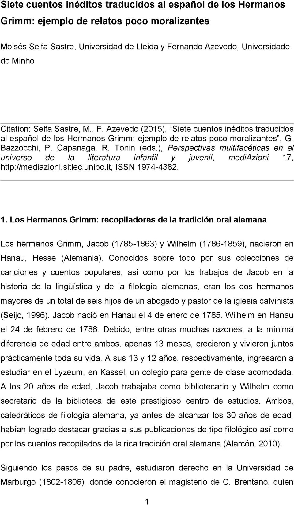 Siete cuentos inéditos traducidos al español de los Hermanos Grimm: ejemplo  de relatos poco moralizantes - PDF Descargar libre