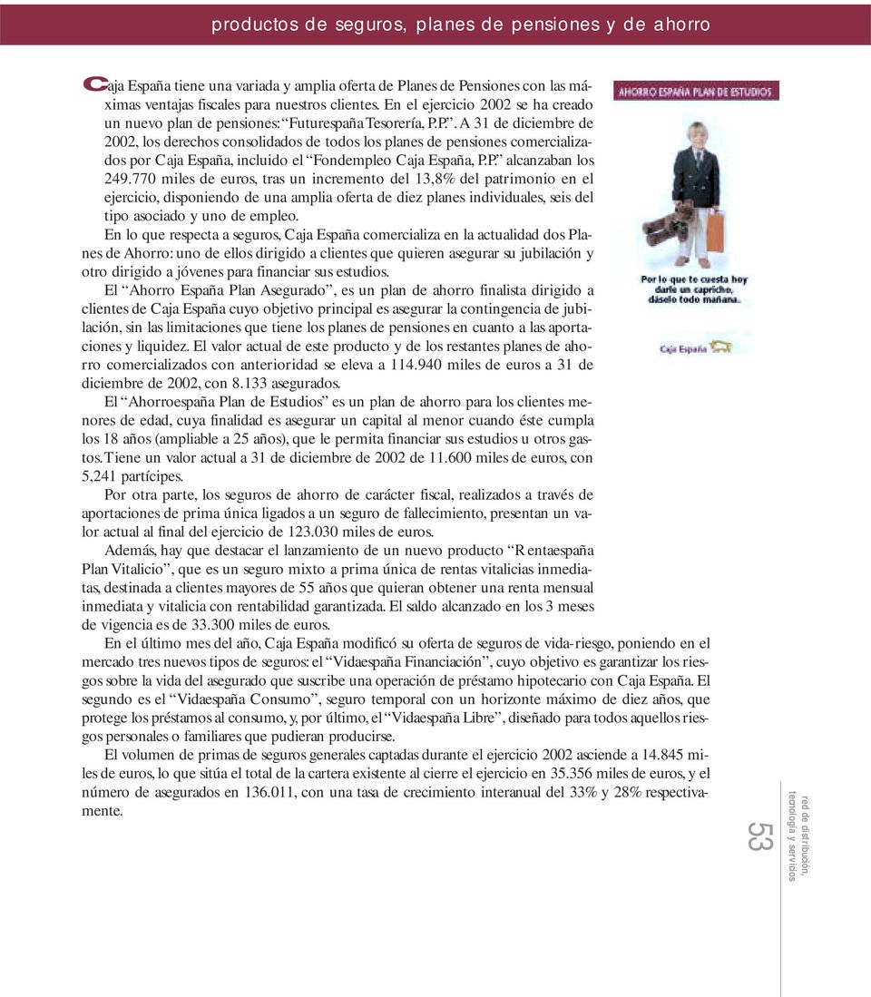 P.. A 31 de diciembre de 2002, los derechos consolidados de todos los planes de pensiones comercializados por Caja España, incluido el Fondempleo Caja España, P.P. alcanzaban los 249.