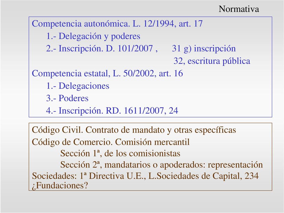16 1.- Delegaciones 3.- Poderes 4.- Inscripción. RD. 1611/2007, 24 Código Civil.