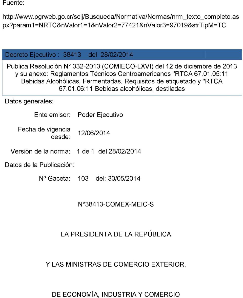 Reglamentos Técnicos Centroamericanos "RTCA 67.01.