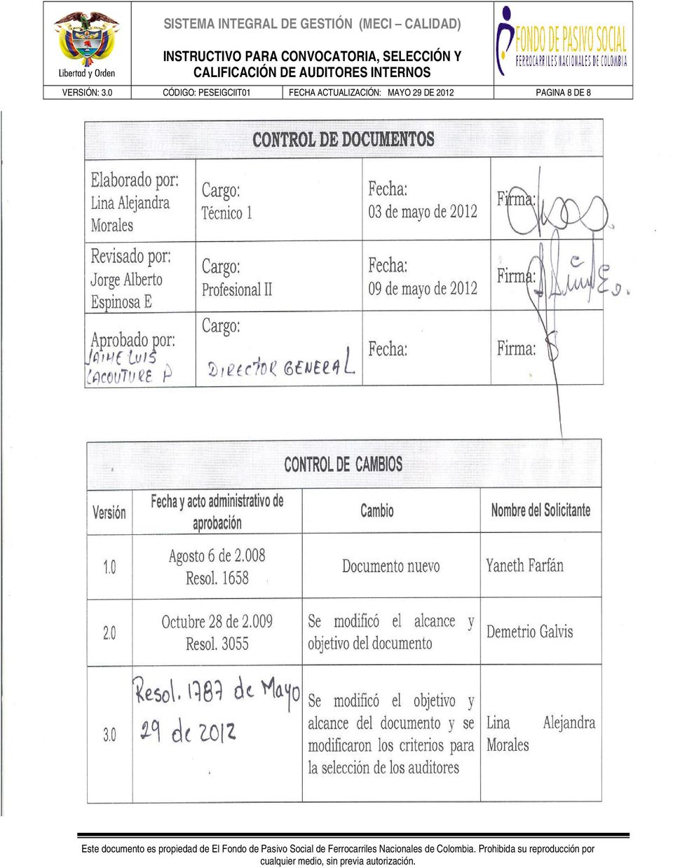 Profesional II Cargo: CONTROL DE DOCUMENTOS Fecha: 03 de mayo de 2012 Fecha: 09 de mayo de 2012 Fecha: Firma: Firma: Firma: Versión 1.