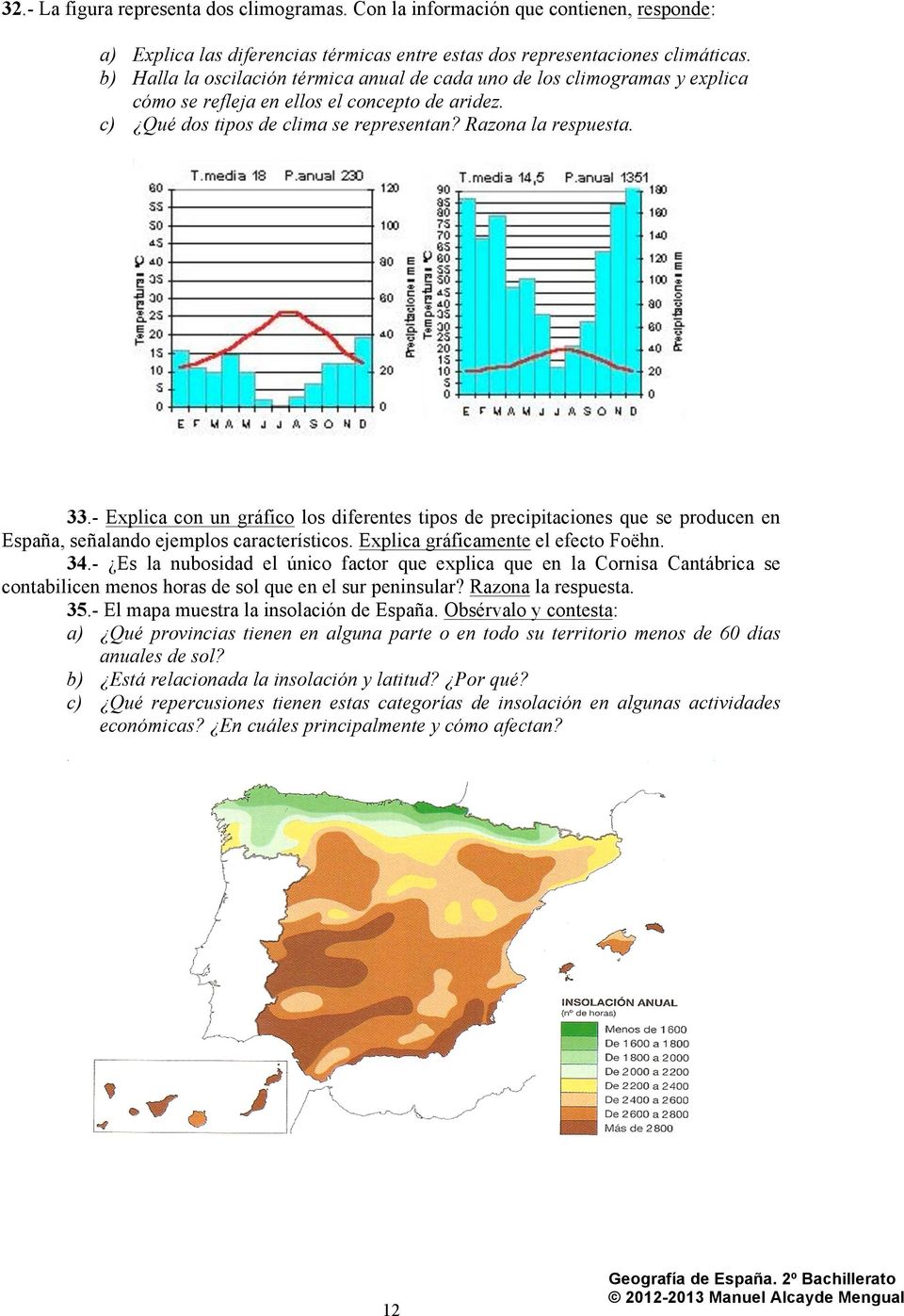 - Explica con un gráfico los diferentes tipos de precipitaciones que se producen en España, señalando ejemplos característicos. Explica gráficamente el efecto Foëhn. 34.