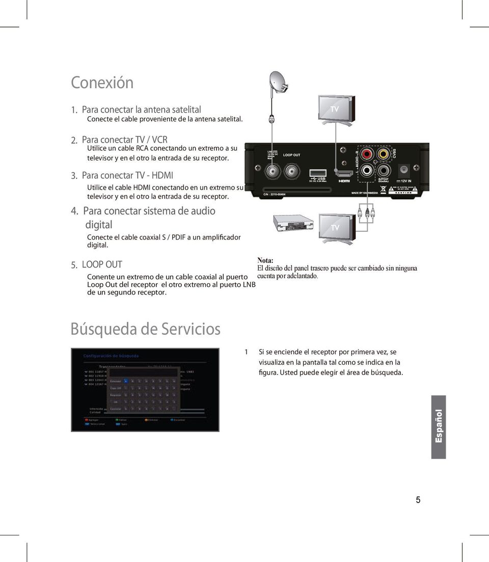 Para conectar TV - HDMI Utilice el cable HDMI conectando en un extremo su televisor y en el otro la entrada de su receptor. 4.