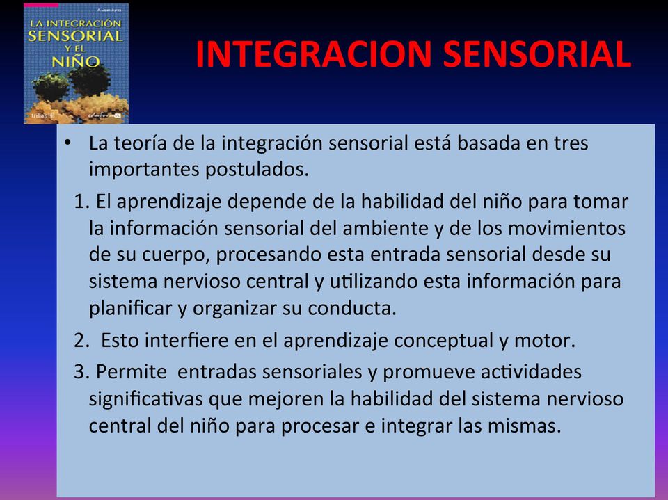 entrada sensorial desde su sistema nervioso central y uvlizando esta información para planificar y organizar su conducta. 2.