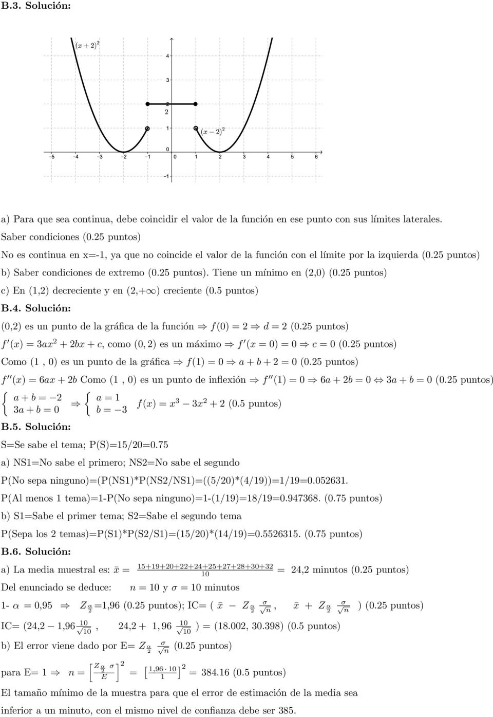 5 puntos) c) En (1,) decreciente y en (,+ ) creciente (0.5 puntos) B.4. Solución: (0,) es un punto de la gráfica de la función f(0) = d = (0.