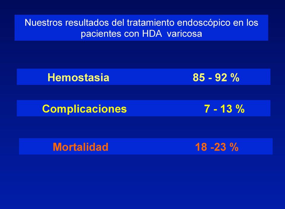 HDA varicosa Hemostasia 85-92 %