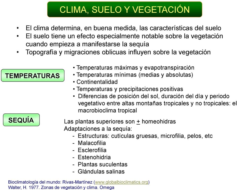 precipitaciones positivas Diferencias de posición del sol, duración del día y periodo vegetativo entre altas montañas tropicales y no tropicales: el macrobioclima tropical Las plantas superiores son