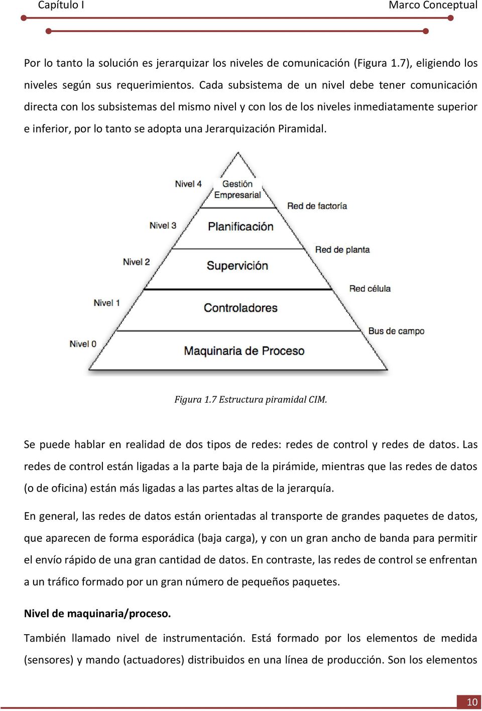 Piramidal. Figura 1.7 Estructura piramidal CIM. Se puede hablar en realidad de dos tipos de redes: redes de control y redes de datos.